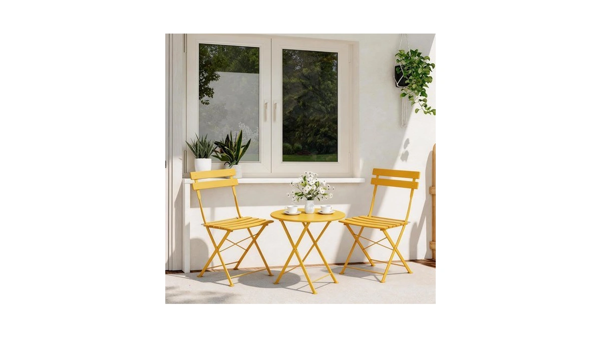 Lausaint Home 3-piece Folding Steel Bistro Set, Square, Yellow