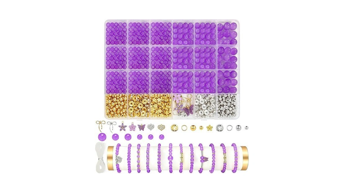 Hpebl 279pcs Purple Glass Beads For Bracelet Making Kit Glass