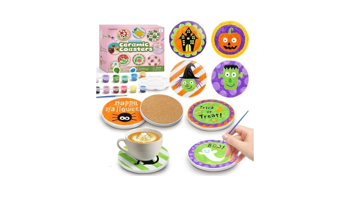 Goldentime Diy Ceramic Coasters Painting Kit For Adults And Kids,