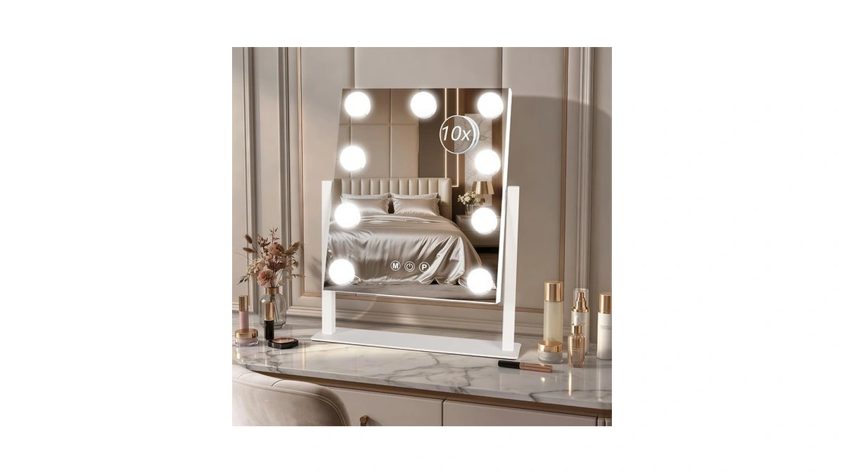 Ratsamee Vanity Mirror With Lights, 12"x14" White, 360Β° Rotating Mirror
