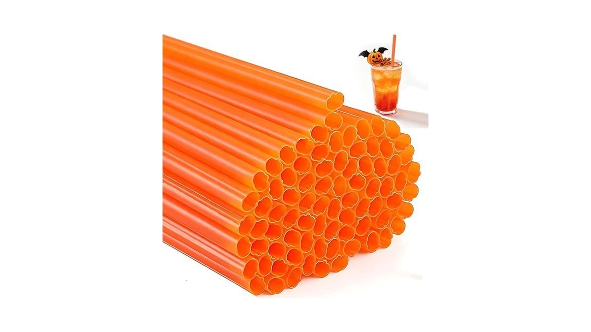 30 Reusable Orange Pumpkin Shaped Straws For Halloween Thanksgiving Party