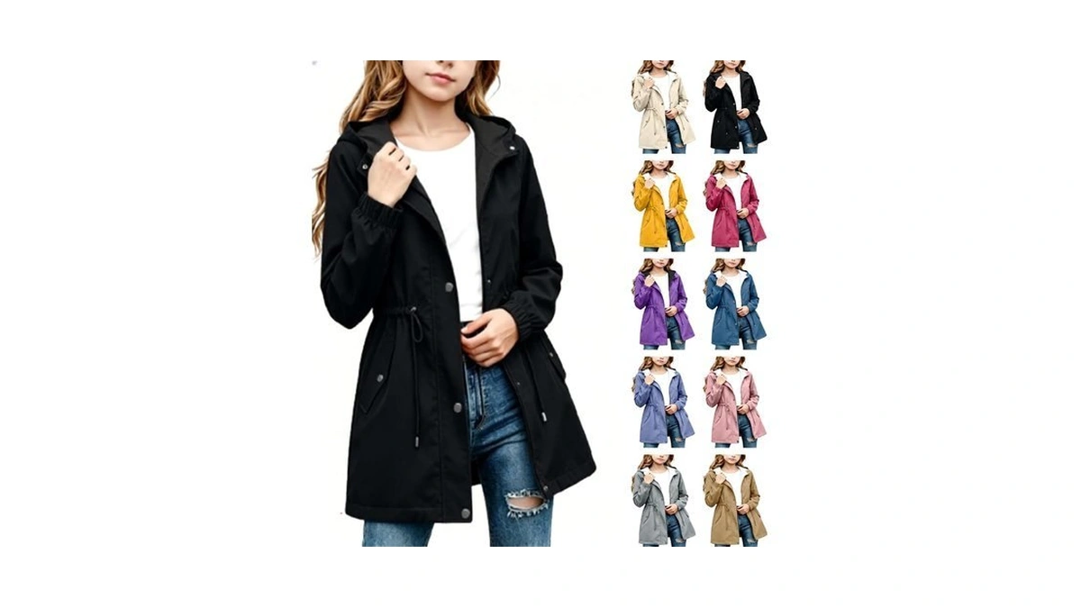 Kreyvox Girls Rain Jacket Hooded Windproof Waterproof Kids Rain Coat
