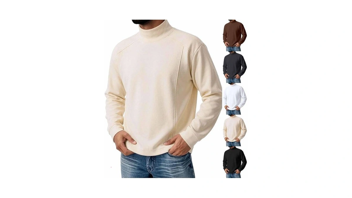 Otsant Men Mock Turtleneck Sweater Lightweight Long Sleeve Stretchy Sweater