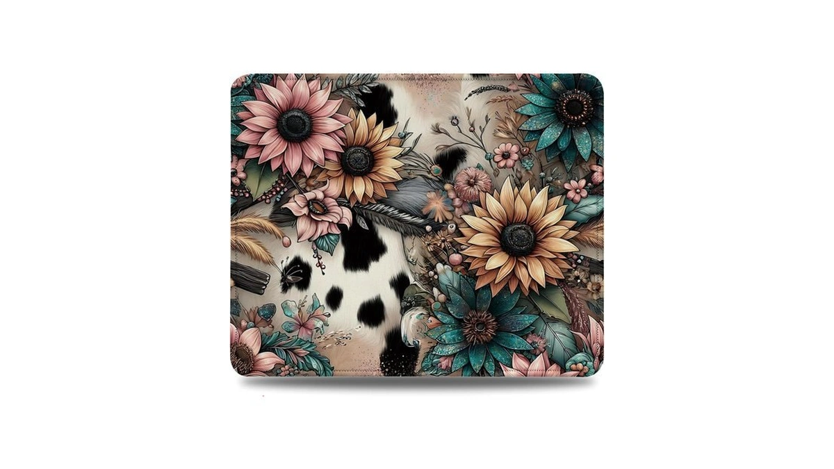 Honlung Sunflower Cow Print Mouse Pad,western Small Desk Mouse Pad