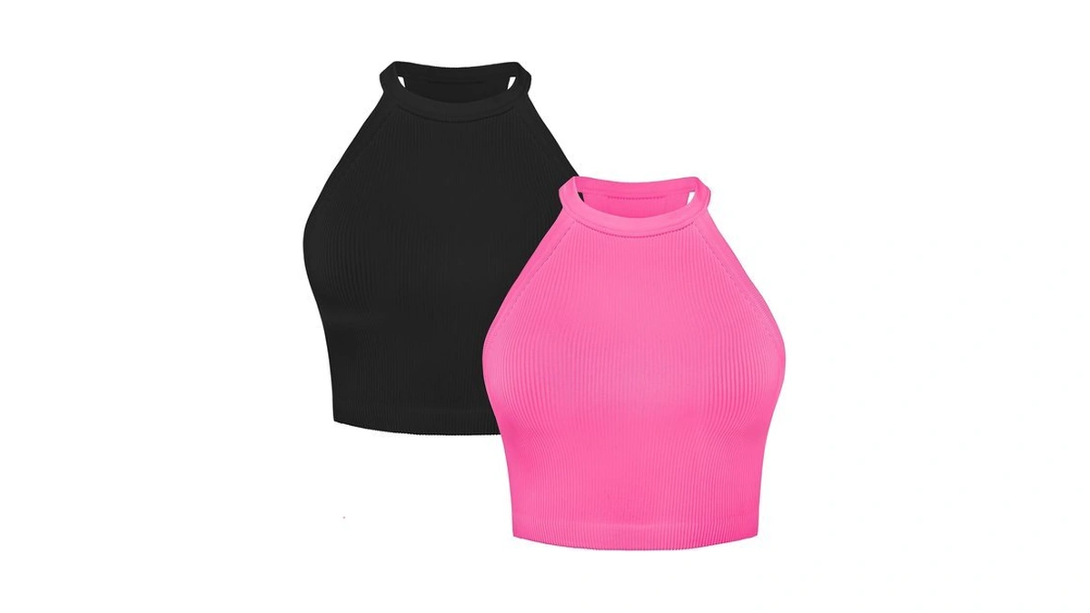 Sunzel Women's Ribbed Seamless Halter Neck Cropped Yoga Worokout Tank
