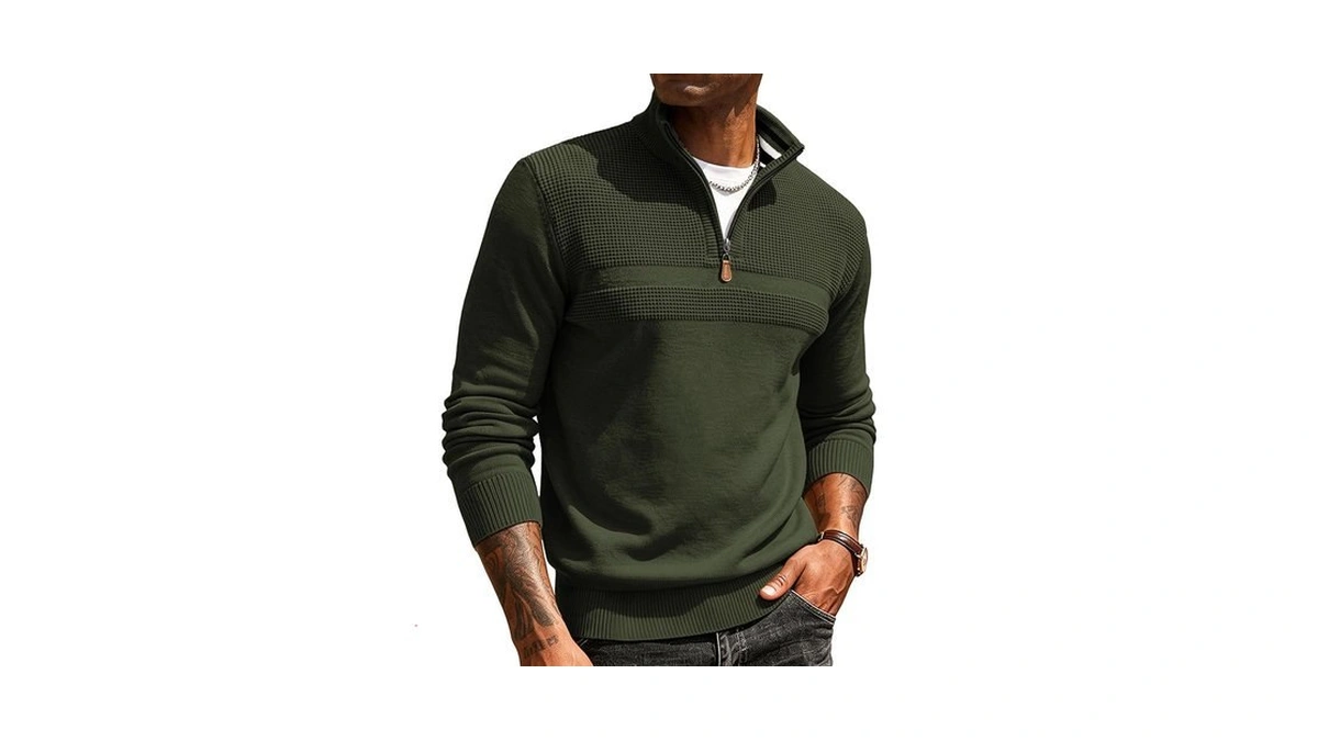Gracyoga Mens Sweaters And Pullovers Casual Olive Quarter Zip Green