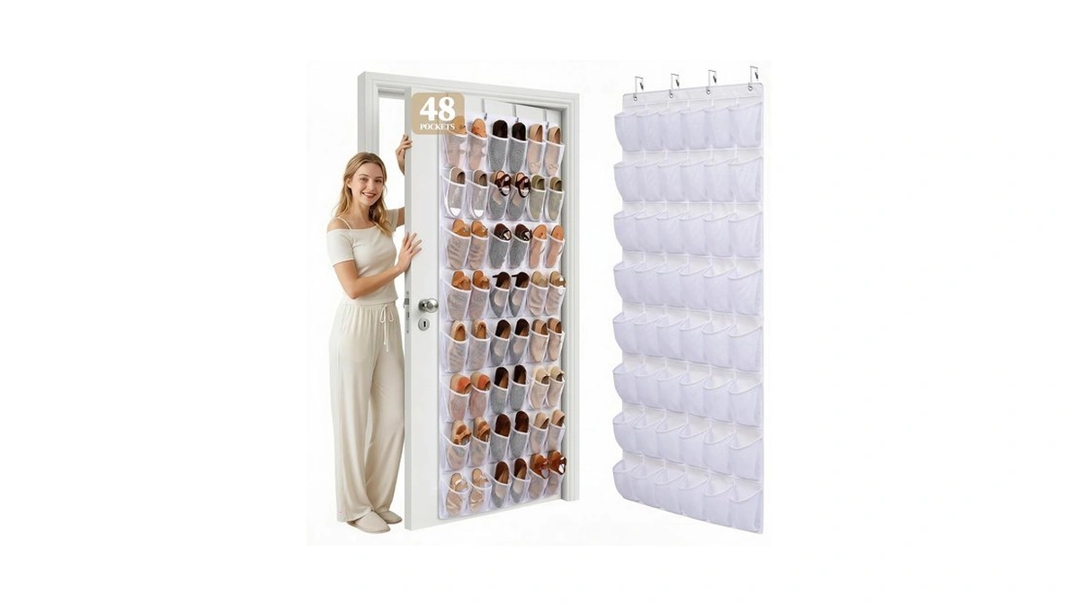 Ordovibe 48 Pockets Over The Door Shoe Organizer, Mesh Hanging