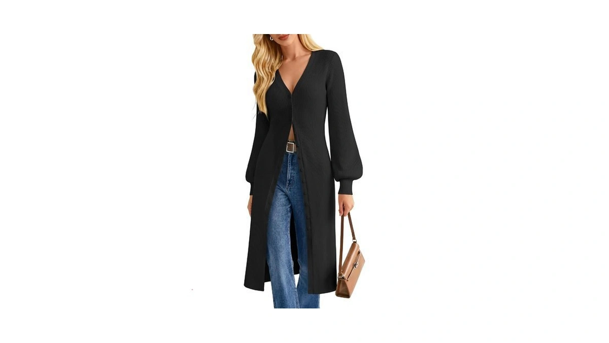 Long Cardigan For Women Trendy,lightweight Button Up Duster Sweater Black