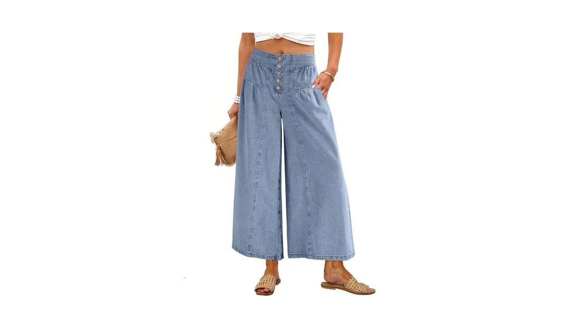 Anrabess Women’s Wide Leg Palazzo Jeans,cropped Ankle Length,high Waist Baggy