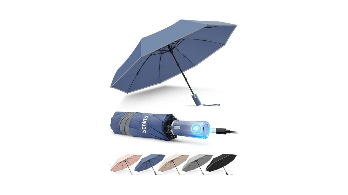Seniny Rechargeable Electric Travel Umbrella, Auto Open Close Windproof