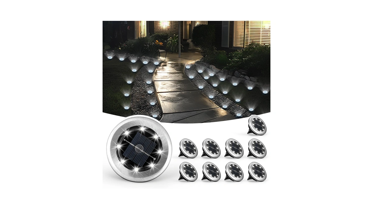 Solpex 10 Pack Small Solar Ground Lights, Pathway Lights Cool
