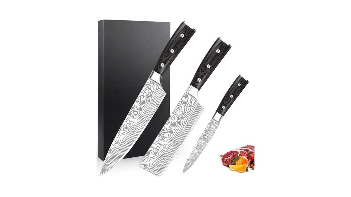 Meleho Professional Chef Knife Set,3pcs Kitchen Knife Set, High Carbon
