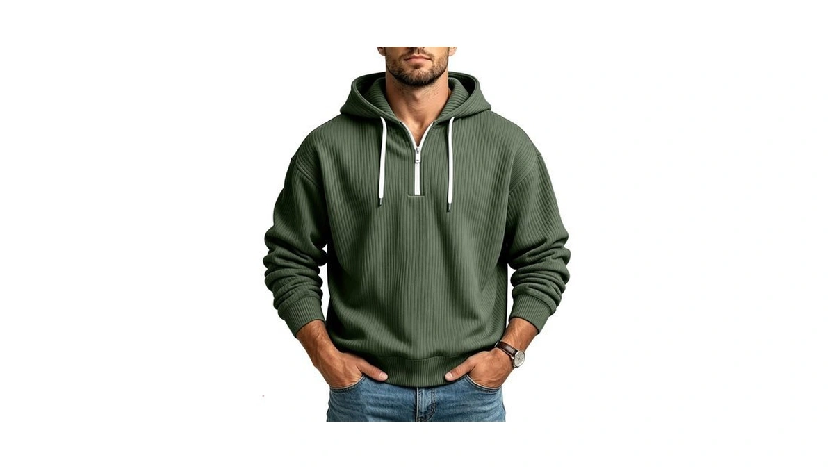Pxlknzh Corduroy Hoodies For Men Quarter Zip Pullover Sweatshirt Army