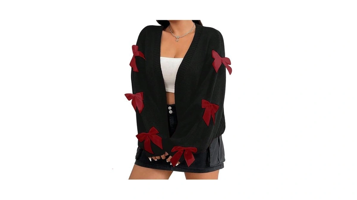 Beaudrm Women's Plus Size Bowknot Cardigan Sweater Open Front Long
