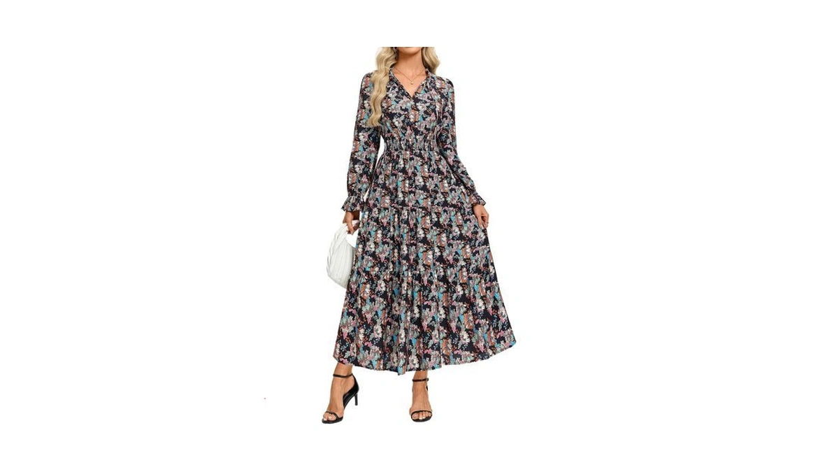 Grace Karin Fall Wedding Guest Causal Midi Floral V Neck
