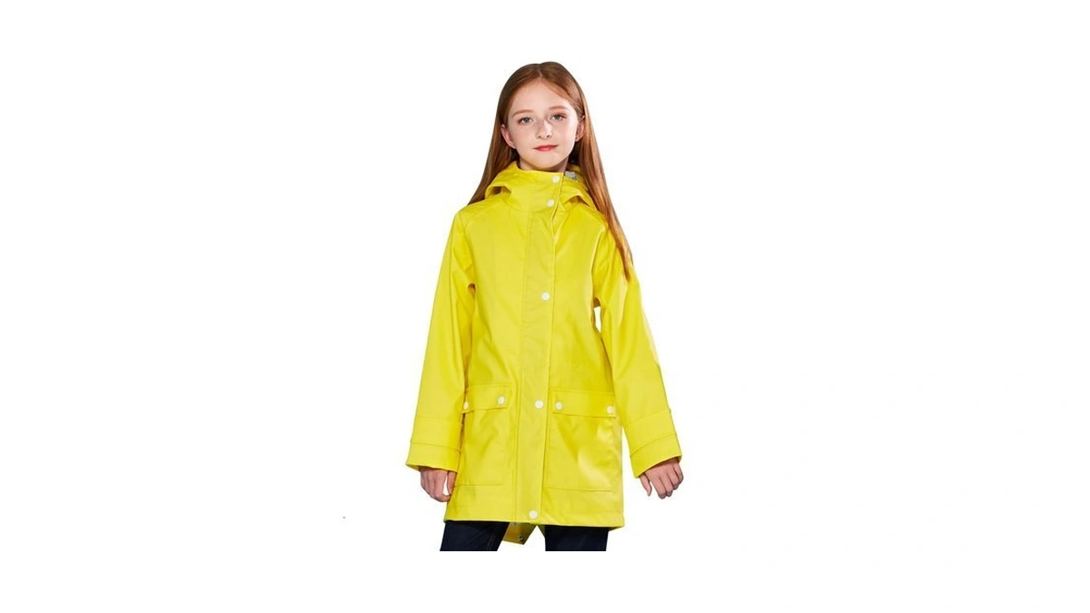 Solocote Kids Rain Jacket Hooded Water-resistant Raincoat Yellow
