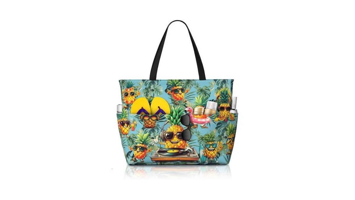 Rzhlyua Funny Pineapple Beach Bags For Women Large Waterproof Sandproof