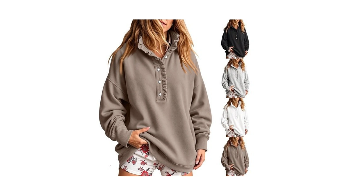 Stand Neck Sweatshirts For Women Ruffle Neck Women's Pullover Sweatshirt
