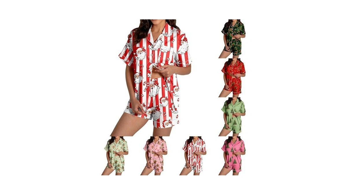 Gumipy Christmas Pjs Women Two Piece Pajama Set Santa Christmas
