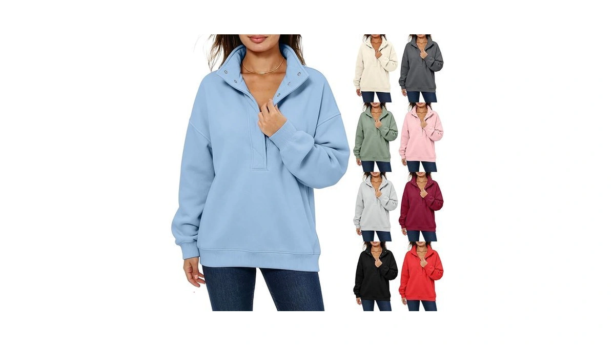 Oversized Sweatshirt For Women Henley Neck Button Snap Fall Fleece