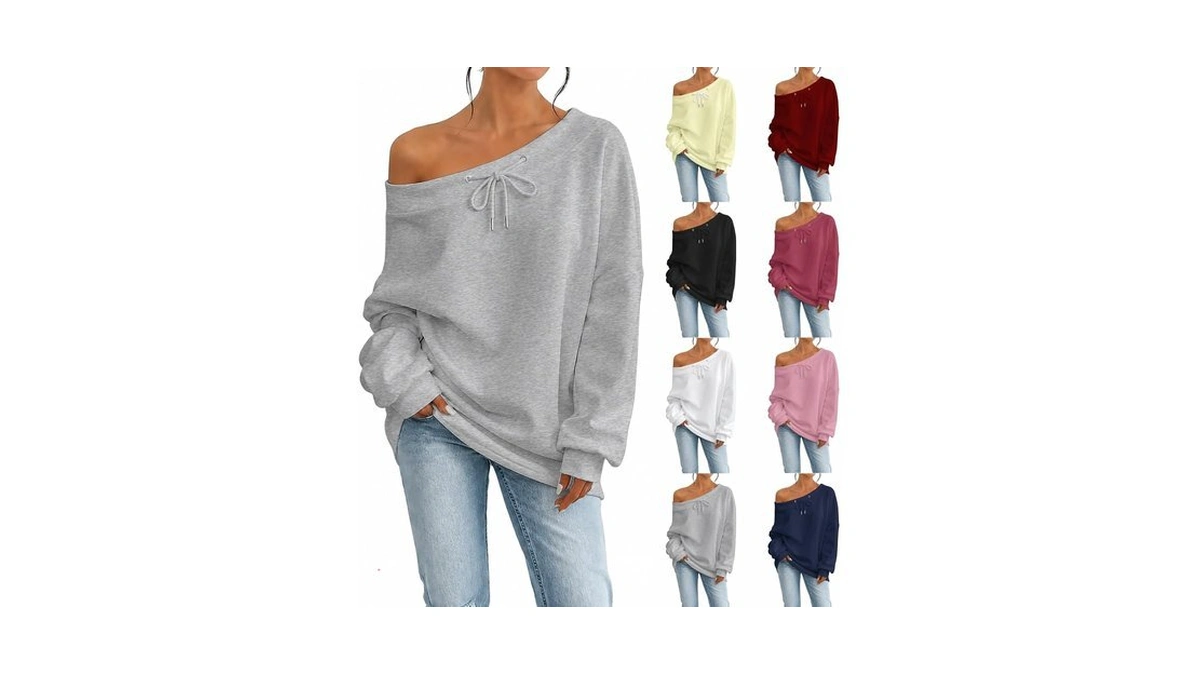Off The Shoulder Sweatshirt For Women Oversized Tie Front Fleece