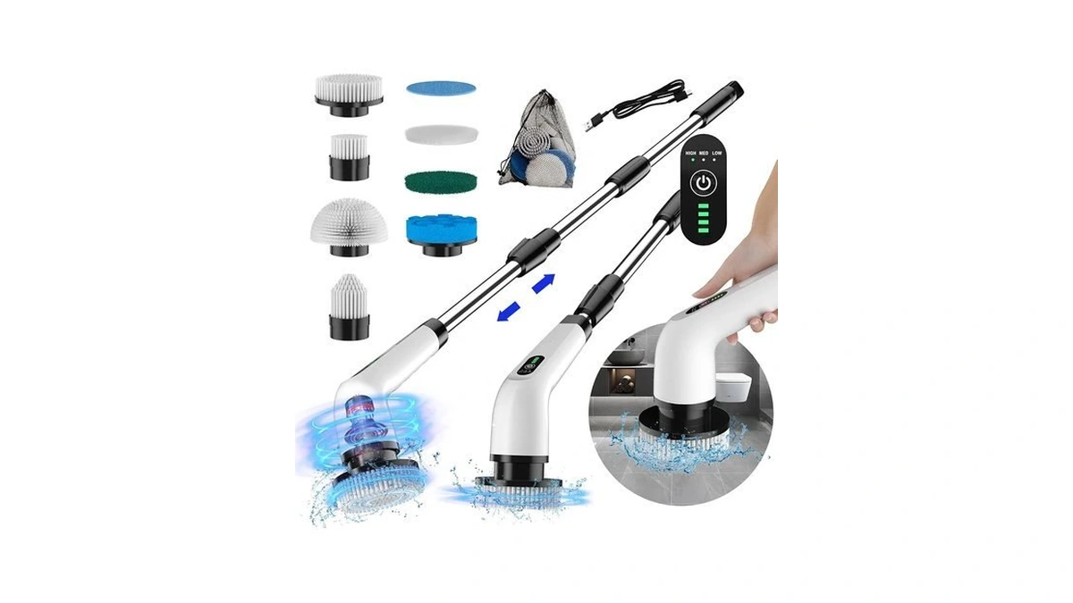 Pplee Electric Spin Scrubber, Cordless Spin Scrubber, 3 Speeds, Long