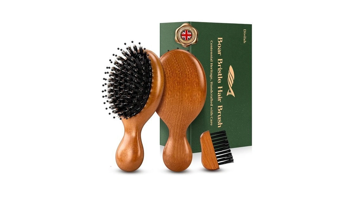 Divilah Mini Boar Bristle Hair Brush For Women Men, Small