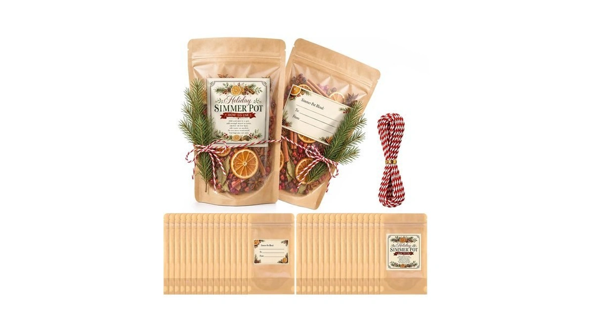 Ztounk 50 Pack Christmas Potpourri Bags, Resealable Kraft Paper Stand-up