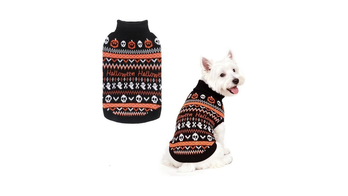 Pupteck Small Halloween Dog Sweater Ugly Soft Warm Clothes Fall