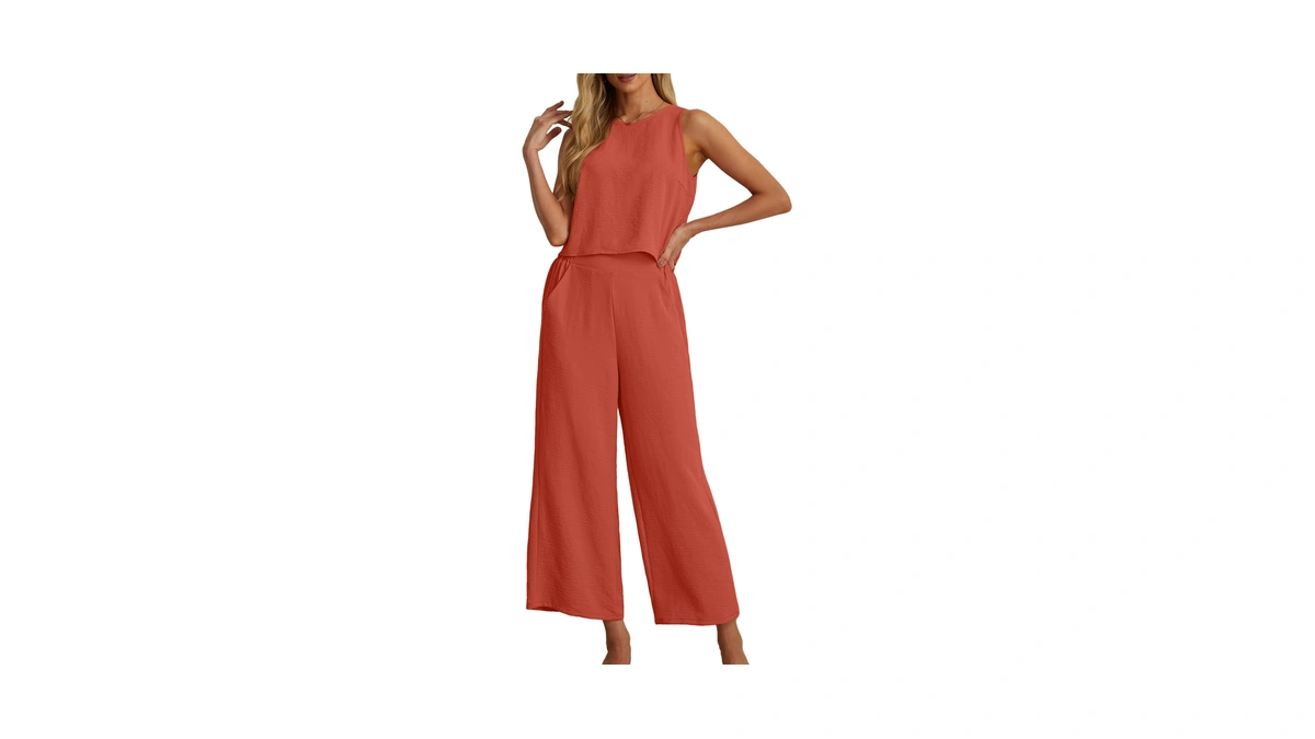 Iwollence Women's Summer 2 Piece Outfits Set Round Neck Sleeveless