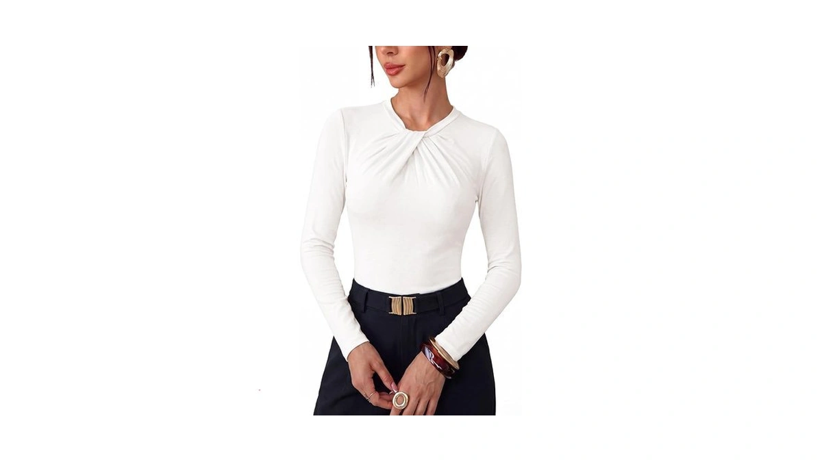 Kirundo Business Casual Outfits For Women Twist Front Tops,white,xs