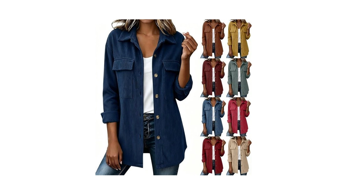 Corduroy Jacket Women Button Down Collared Loose Y2k Basic Fall