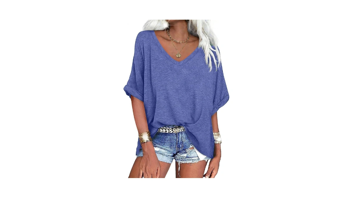 Womens V Neck Oversized T-shirts Summer Short Sleeve Loose Tops