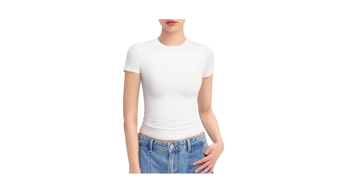 Pumiey Summer Tops For Women Slim Fit Short Sleeve T
