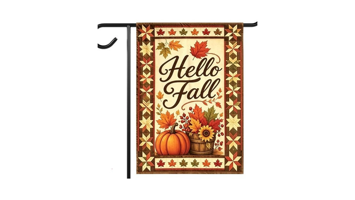 Hello Fall 12x18 Double Sided Quilted Pumpkin Sunflower Maple Garden