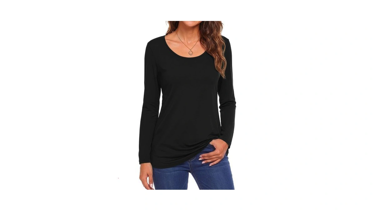 Long Sleeve Cotton Shirts For Women Scoop Neck Tunics Layering