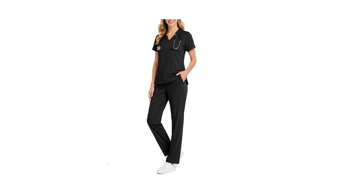 Sinotrex Scrubs For Women, V-neck Scrub Uniform Top With Straight