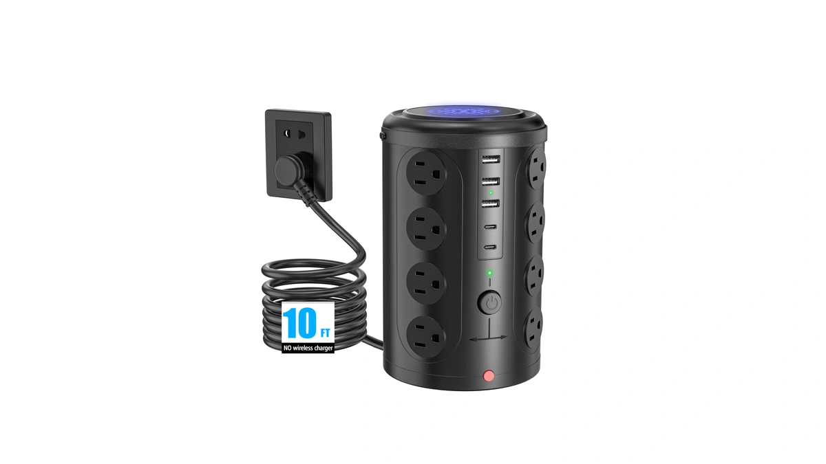 10ft Power Strip Tower Surge Protector,16 Wideβspaced Outlets & 5