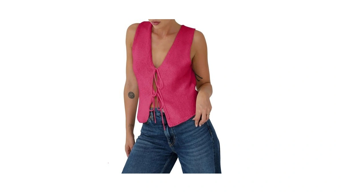 Yousify Women's Tie Front Tank Tops 2025 Summer V Neck