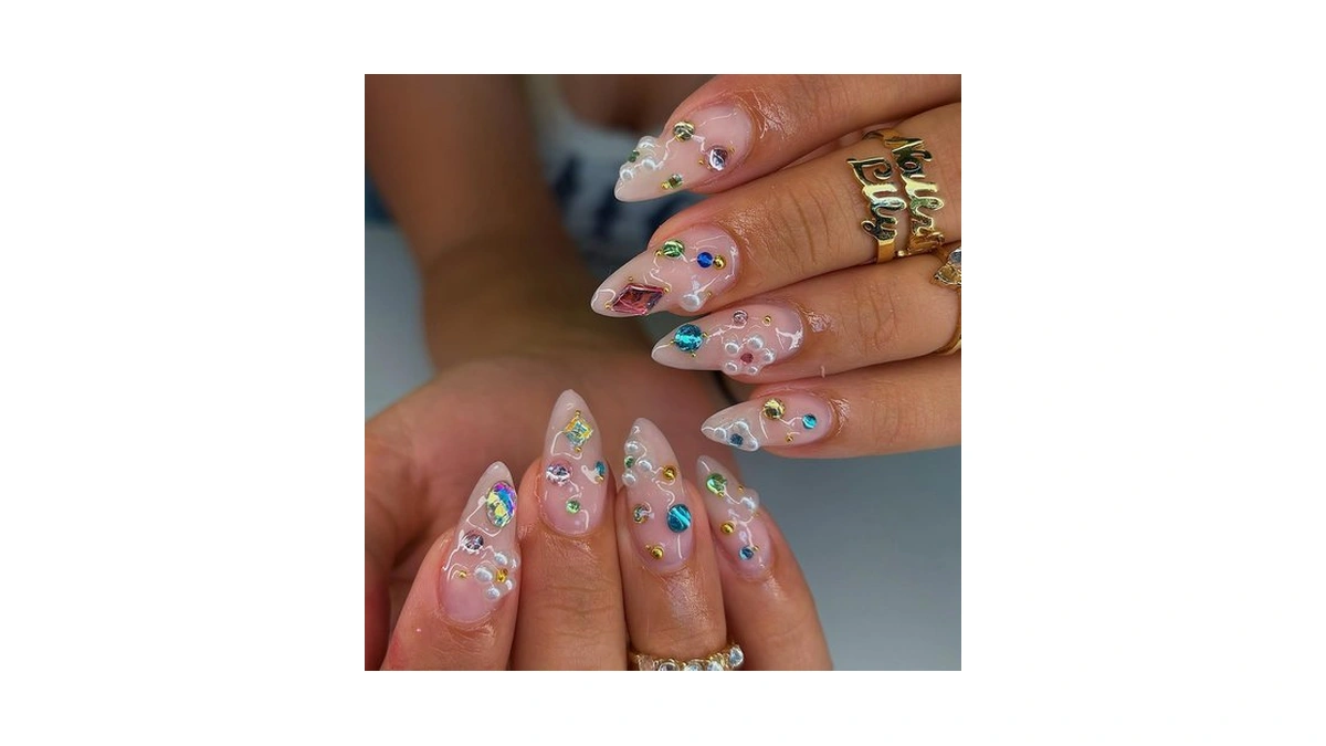 Luxury Rhinestones Press On Nails Medium Almond,12sizes-24 Nail Kit