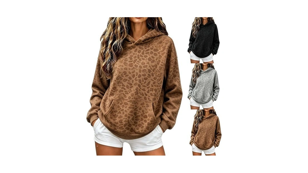 Rodyetqq Oversized Hoodies For Women Leopard Print Hoodie Camo Sweatshirt