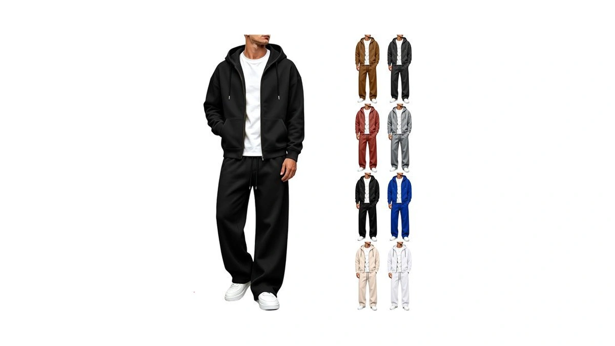 Otsant Mens Sweatsuit Zp Up Hoodies And Drawstring Elastic Waist