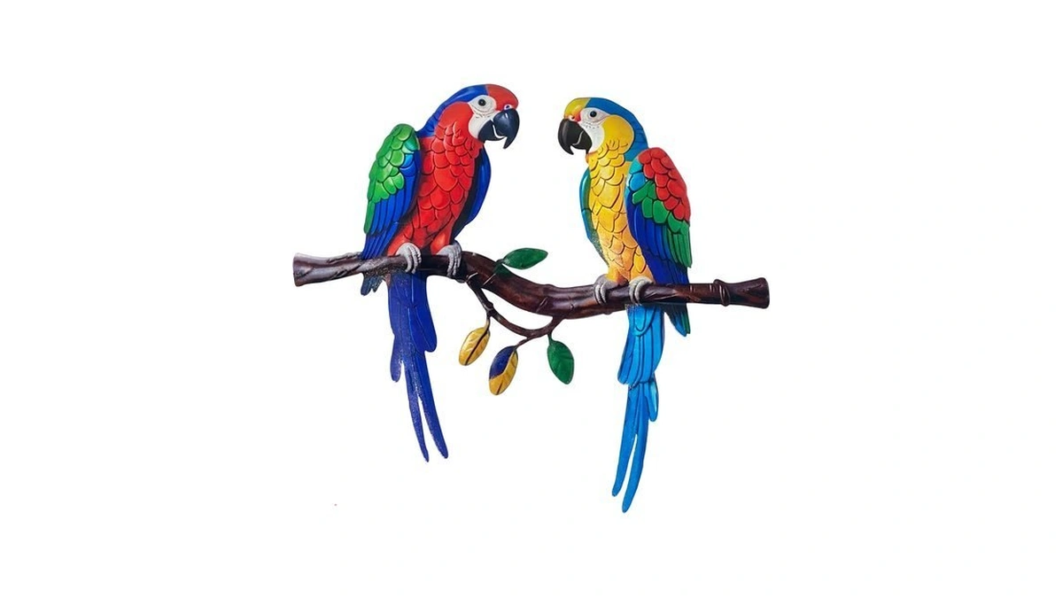 Limygus Colorful Tropical Double Parrot Metal Wall Art, Indoor Outdoor