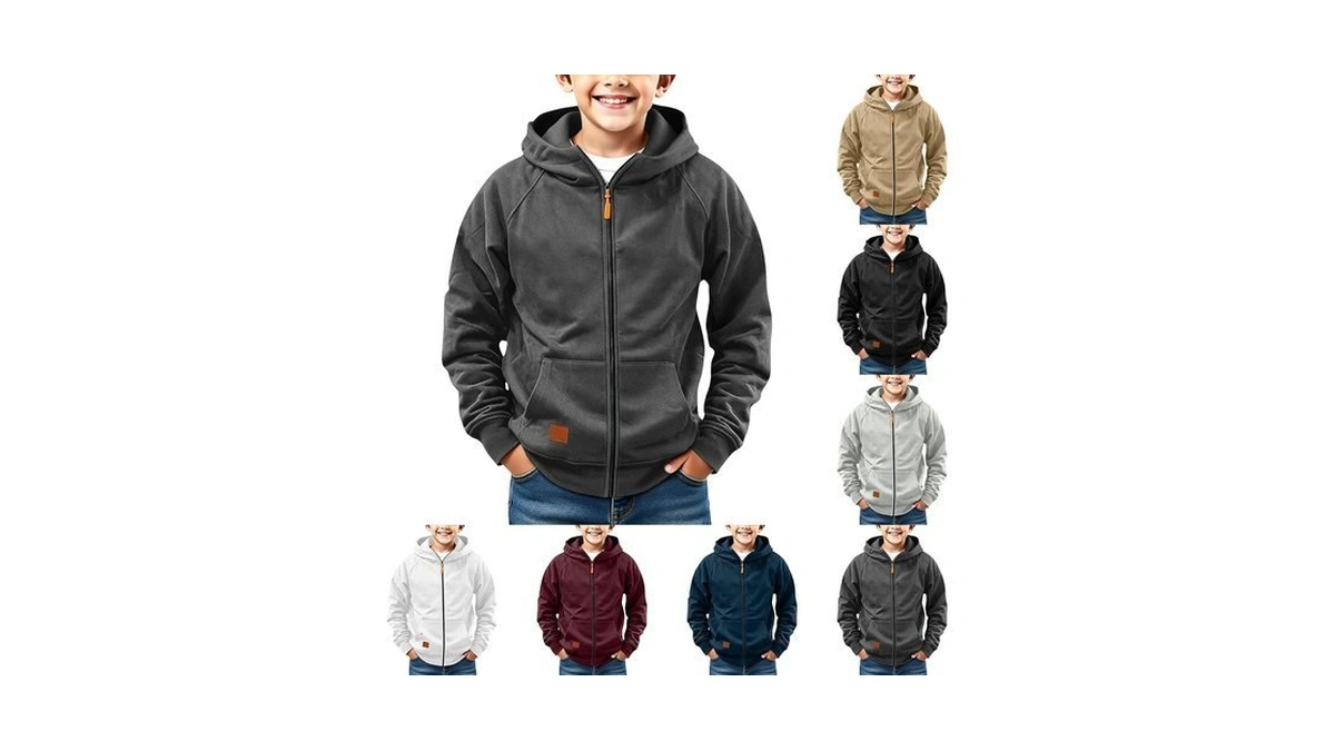 Jofow Teen Boys Zip Up Hoodie Zipper Hooded Sweatshirt Dark