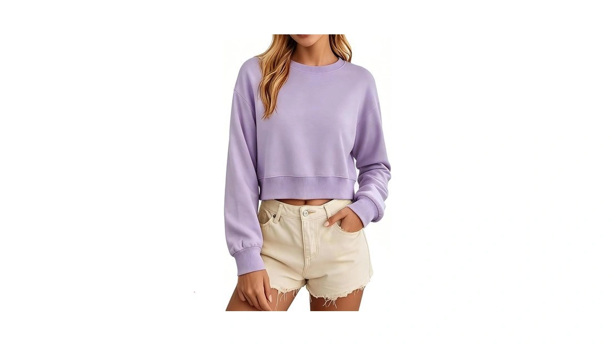 Mapick Women's Cropped Crewneck Sweatshirt Oversized Lightweight Cotton Top