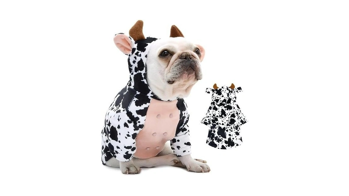 Delifur Dog Cow Costume For Halloween, Black And White, Small