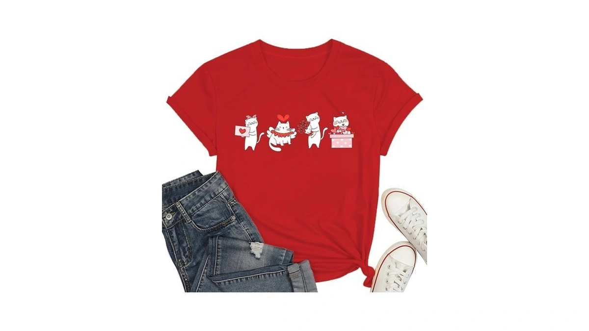 Valentines Shirts For Women Love Heart Black Cat Graphic Tshirts