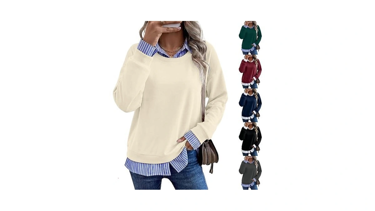 Sweatshirts For Women 2026 Oversized Long Sleeve 2 In 1