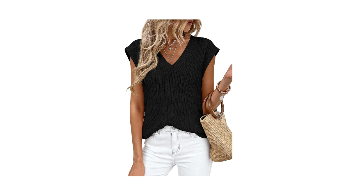 Prettygarden Women's Cap Sleeve Sweaters Vest Summer Tops (black,l)