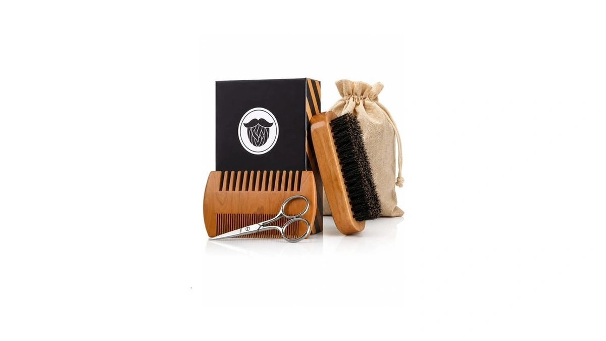 Beard Brush Set With Scissors And Beard Comb For Men,